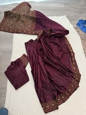 Silk Blend Saree Blouse Set for Women, Maroon...