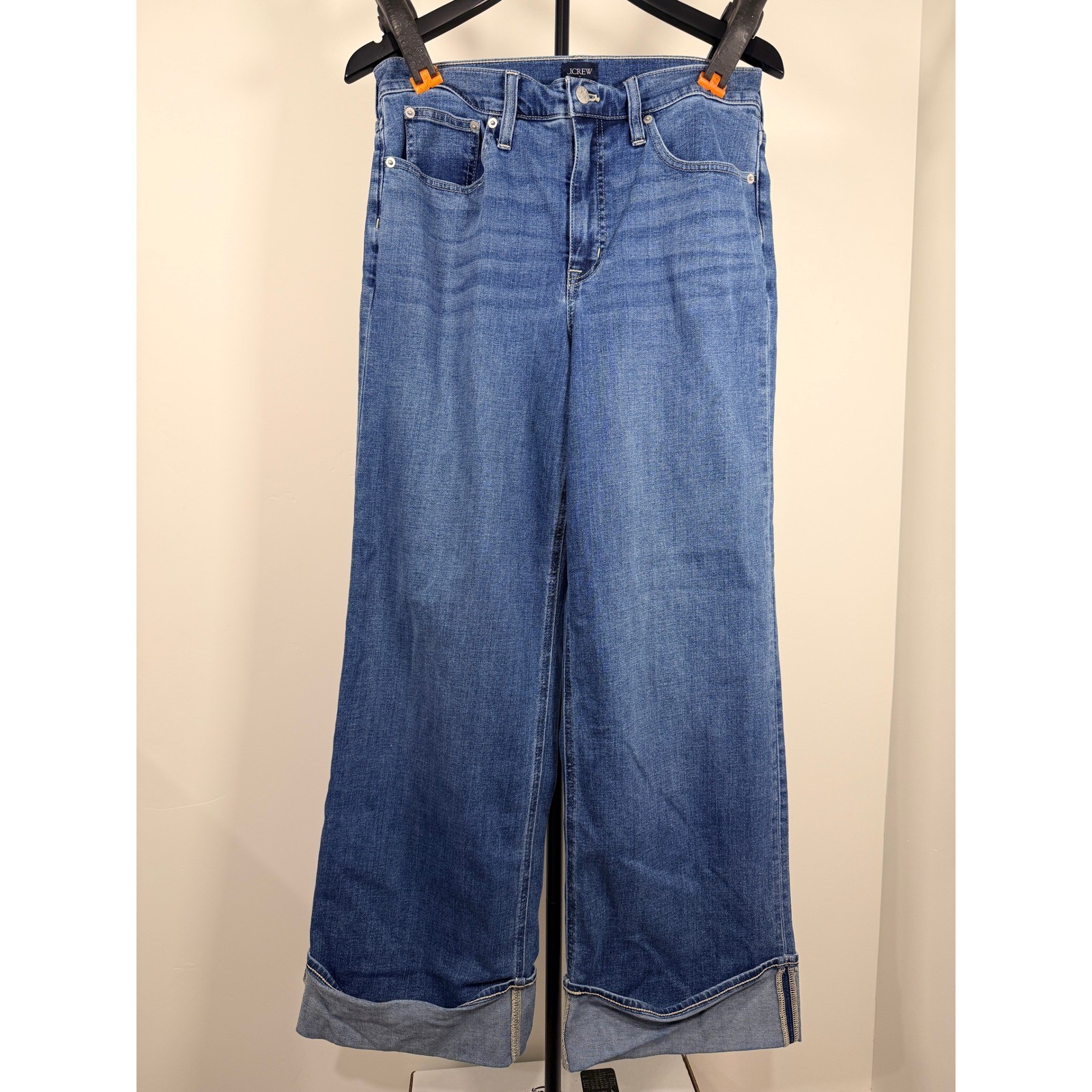 J.Crew Classic Wide-Leg Jeans 30T Medium Wash Cuffed Re-Imagined C0841
