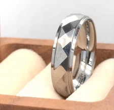 Polished Faceted Tungsten Band Gray Tungsten Wedding Band High Polished 6mm Ring