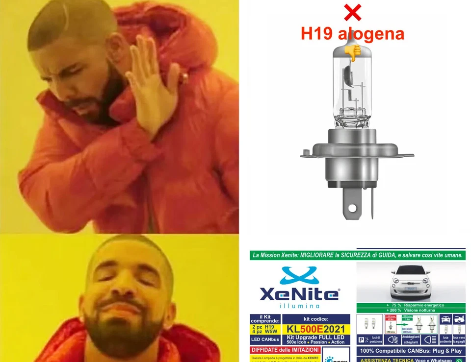 XeNite KIT FULL LED ORIGINALE FIAT 500e (332) elettrica H4 H19 GARANZIA 24 mesi - Imagen 3 de 4