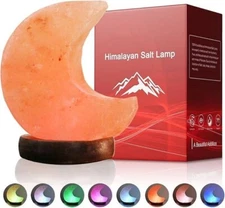Lámpara de sal del Himalaya, 100 % auténtica, roca de sal de cristal rosa lunar.