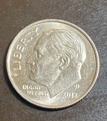 2012 D Roosevelt dime, in almost uncirculated condition, bright luster
