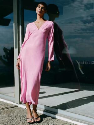2025 spring summer, jacquard long-sleeved v-neck temperament Midi dress |  eBay