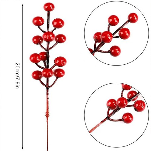 Christmas Red Berry Branch Holly Artificial Xmas Flower Pick Wreath Decor 20/40X - Picture 25 of 37