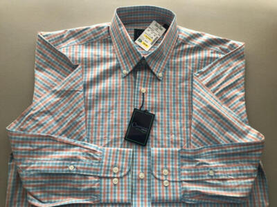 CHARLESTON Threads  NWT Button-Down Orange Blue White Check Cotton  M
