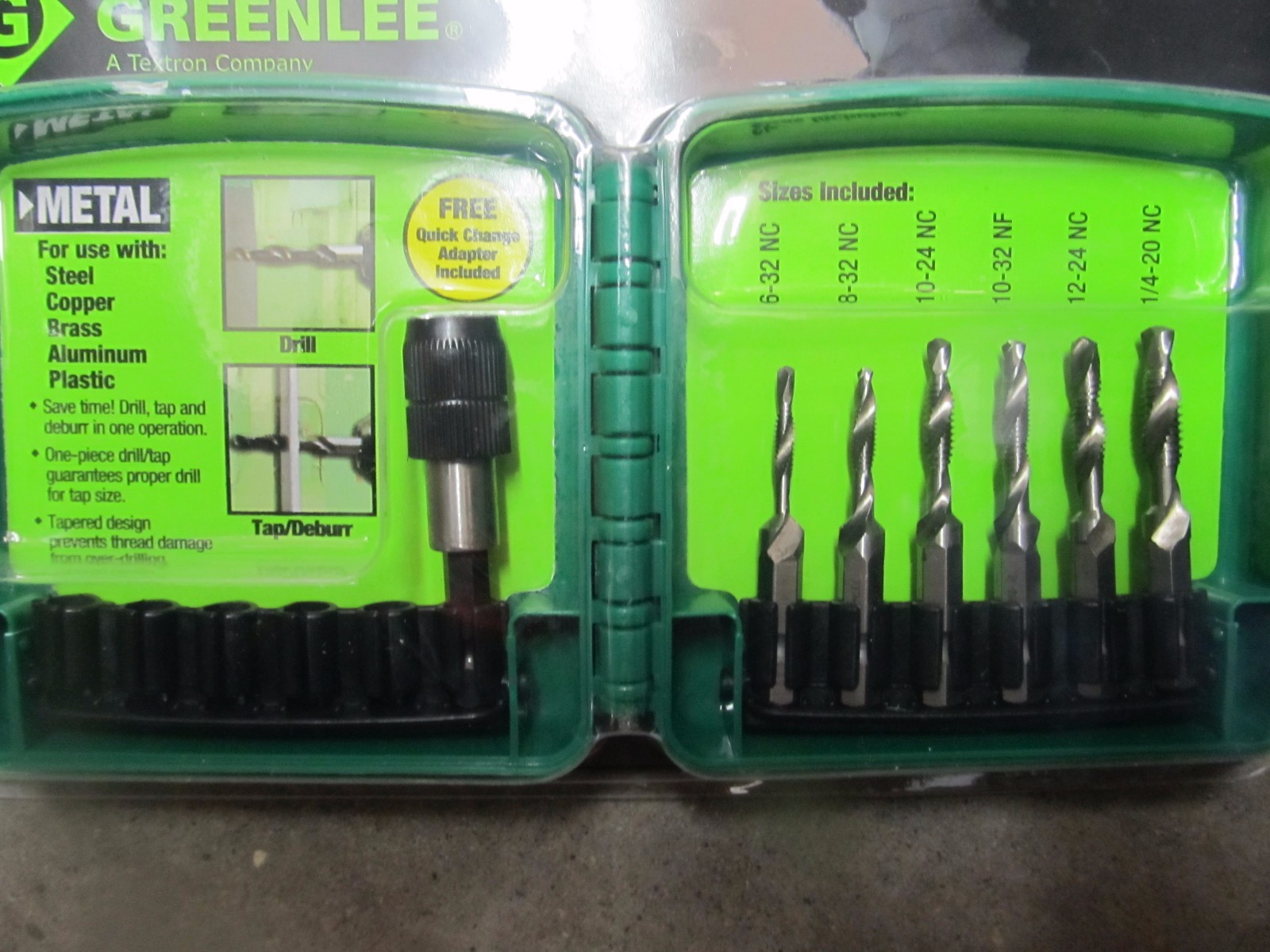 Greenlee 6 Pc. Drill/Tap Bit Set. Drill, Tap DTAPKIT NEW 783310176206