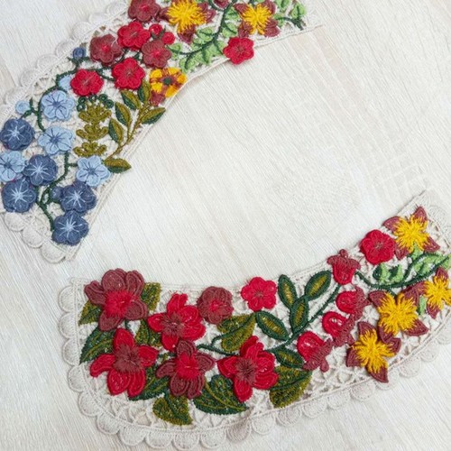 1Pair Flower Lace Neckline Collar Applique Sewing Trim Clothing Floral Patches - Picture 6 of 16