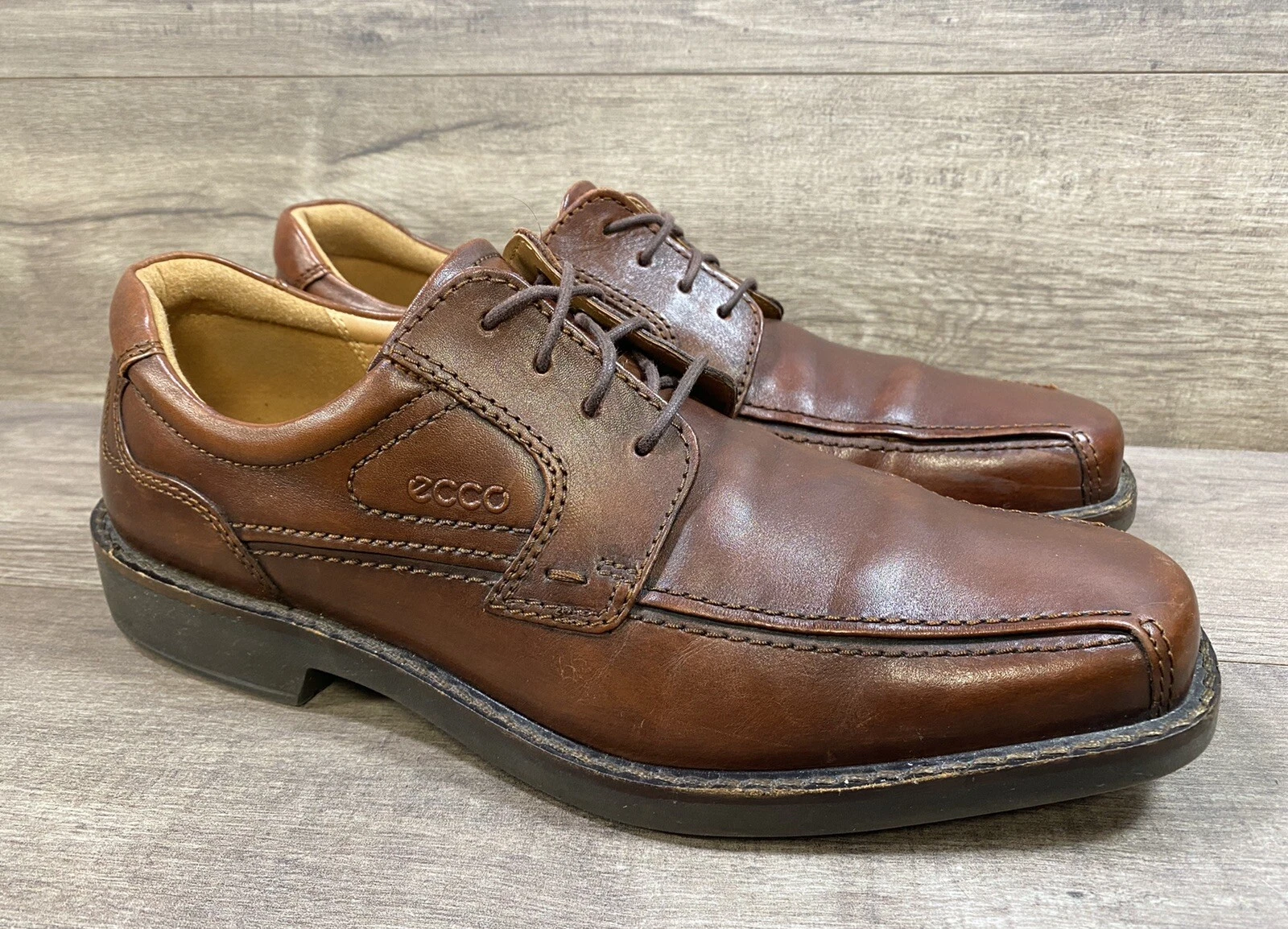 Ecco Dress Casual Walking Shoes Brown Leather Square Mens Size EU 45 US 11, 11.5