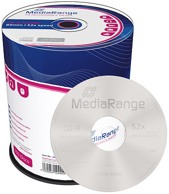 100 MediaRange CD-R 700Mb 80Min 52x Rohlinge Cakebox 100er Spindel