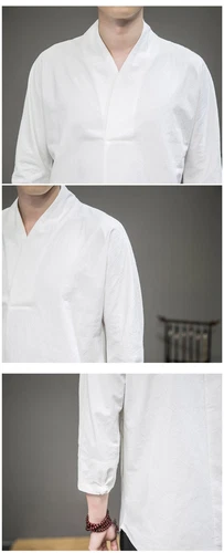 Men's Summer Cotton Linen Short Sleeve Tops V Neck Chinese T-Shirt Ancient Hanfu - Bild 11 von 21