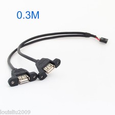 1pc Black 30cm/1FT 2 Port USB A Female to Internal 9 Pin Header Adapter Cable