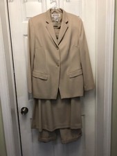 Vintage Jones New York 3 Piece Suit Womens 12 Beige 100 wool