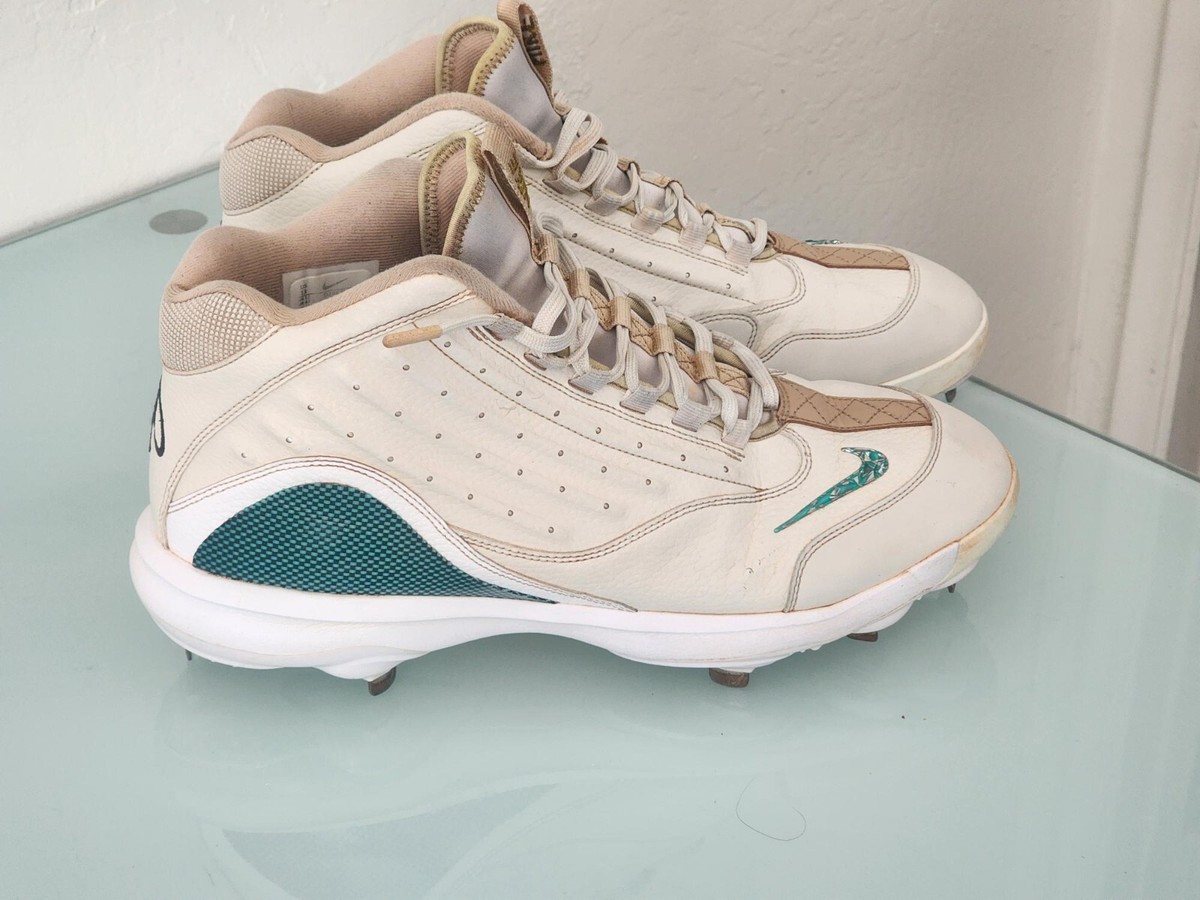 Ken Griffey Jr Nike Baseball Cleats Size 13 White, Tan, Aqua color