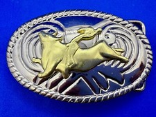 Cowgirls Kids Vintage Cowboy Saddle Bronc Western Two Tone Small Belt Buckle
