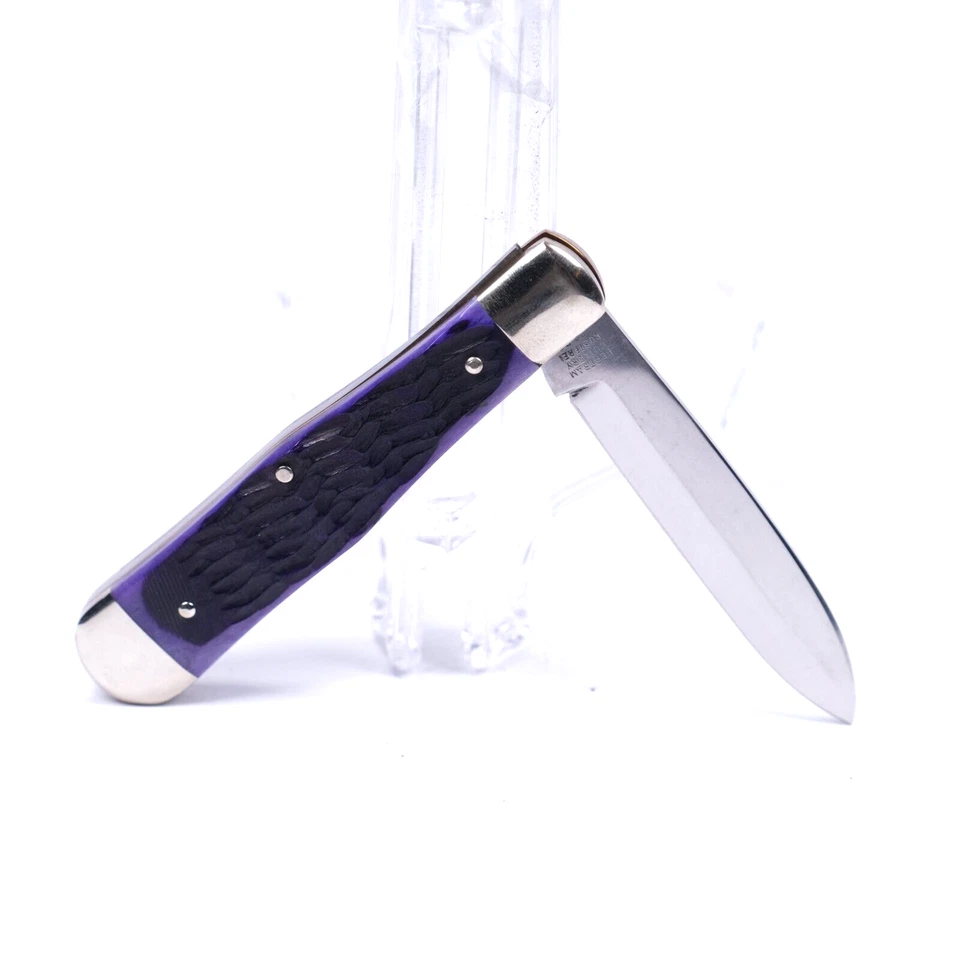 NAVAJA DE BOLSILLO PLEGABLE DE COLECCIÓN COMO NUEVA GALLINA ALEMANA Y GALLO BERTRAM PÚRPURA HUESO JIGGED Foto 2 de 4