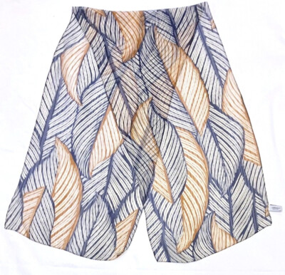 Albertazzi Sheer Silk Scarf Tropical Leaf Pattern Tan Blue Italy 60'' x 18''
