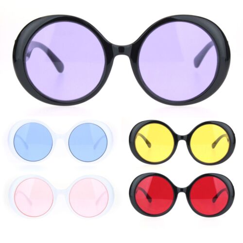 Womens Round Circle Mod Hippie Color Lens Plastic Wizard Sunglasses - Picture 1 of 21