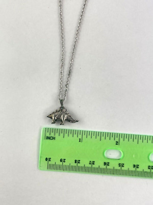 Silver Stoned Dinosaur Stegosaurus Pendant (3/4 Inch) with 17 Inch Necklace