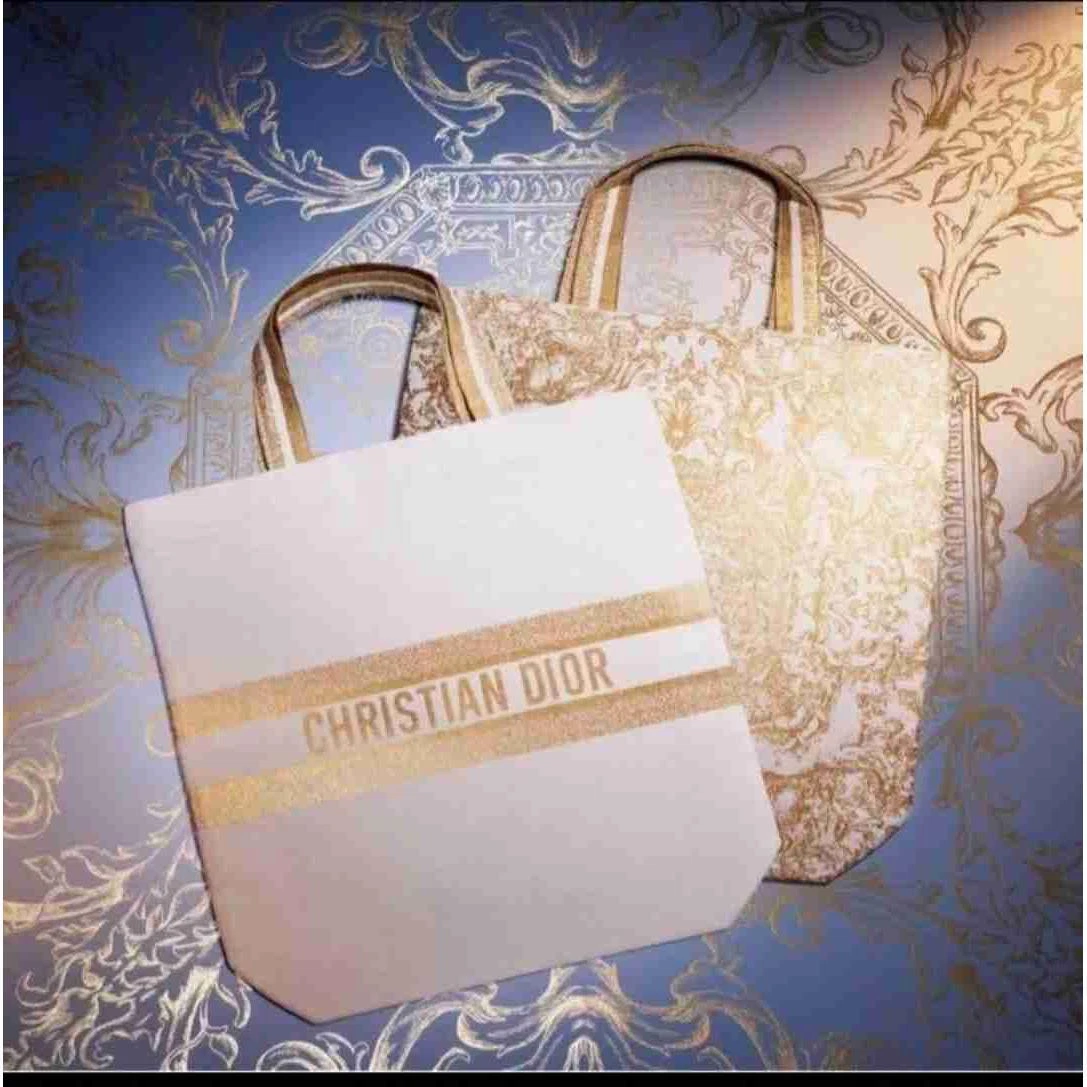 Sac fourre tout Christian Dior ivoire et or poignées brodées logo taille L neuf avec étiquette
