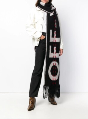 希少 OFF-WHITE  INDUSTRIAL SCARF $1489 Off-White Black Knit Industrial Scarf Extra Long NWT | eBay
