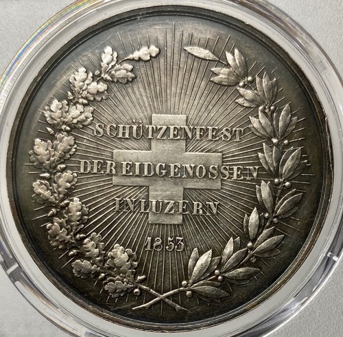 1853 Switzerland Silver 42mm Shooting Festival Medal SP PCGS Genuine AU Details - Picture 4 of 4