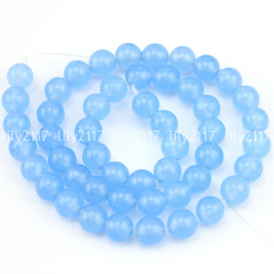 Gemstone Beads For Jewelry Making Light Sky Blue Jade Round Stone