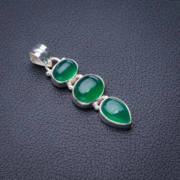 Atractivo Verde Onix Piedra Preciosa 925 Plata de Ley Hecho a Mano Colgante S-43 - Imagen 3 de 4