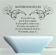 Bathroom Rules Quote, Vinyl Wall Art Sticker Decal Mural, Home, Wall, Decor