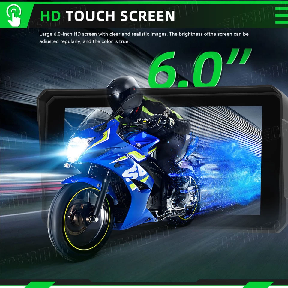 6 inch Portable Wireless Carplay Waterproof IPS Touch Screen BT For Motorcycle - Image 2 of 4