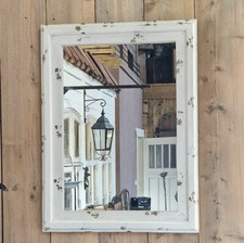 GRAND MIROIR MIROIR MURAL ANCIEN STYLE SHABBY COTTAGE BLANC BOIS VERRE NEUF