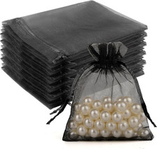 50 Pcs Organza Bags 3x4, Black Small Mesh Gift Bags Drawstring Bulk Use for Je