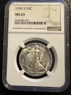 1945 S Liberty Walking Silver Half Dollar. NGC MS63