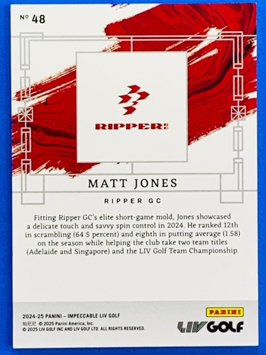 1/1 Matt Jones 2024-25 Panini Impeccable Liv Golf 1 of 1 IC43 - Picture 2 of 2