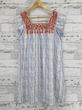 Thml White Blue Embroidered Tasseled Ruffle Sleeves Dress Womens Small