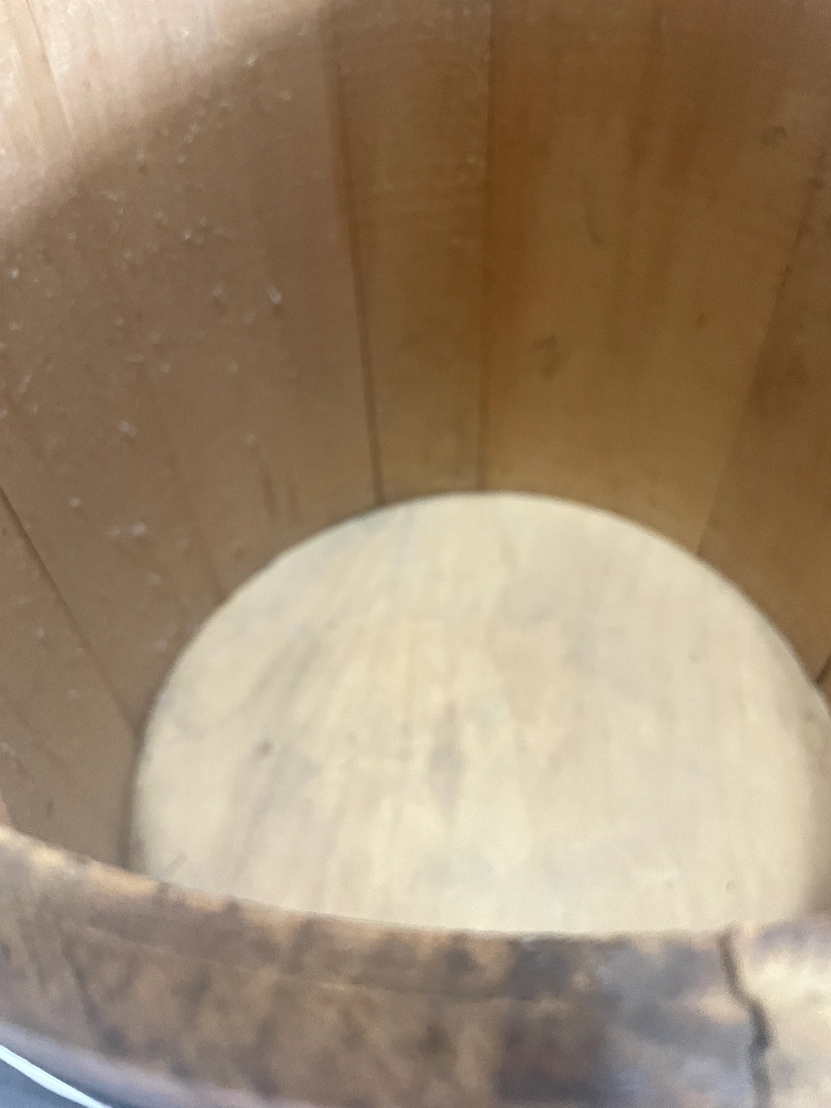 Antique FIRKIN Wooden Sugar Bucket, Finger Bands, Pegged, Bentwood Handle, EUC