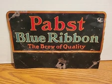 Vintage 1930s Pabst Blue Ribbon Beer Tin Sign Antique Advertising Milwaukee PBR