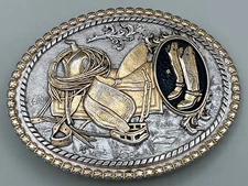 Montana Silversmiths Belt Buckle Western Cowboy Boots Saddle  Silver Gold A28