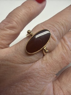 14k Antique Two Sided Red Carnelian Blue Lapis Flip Ring Size 6.5 FIESH