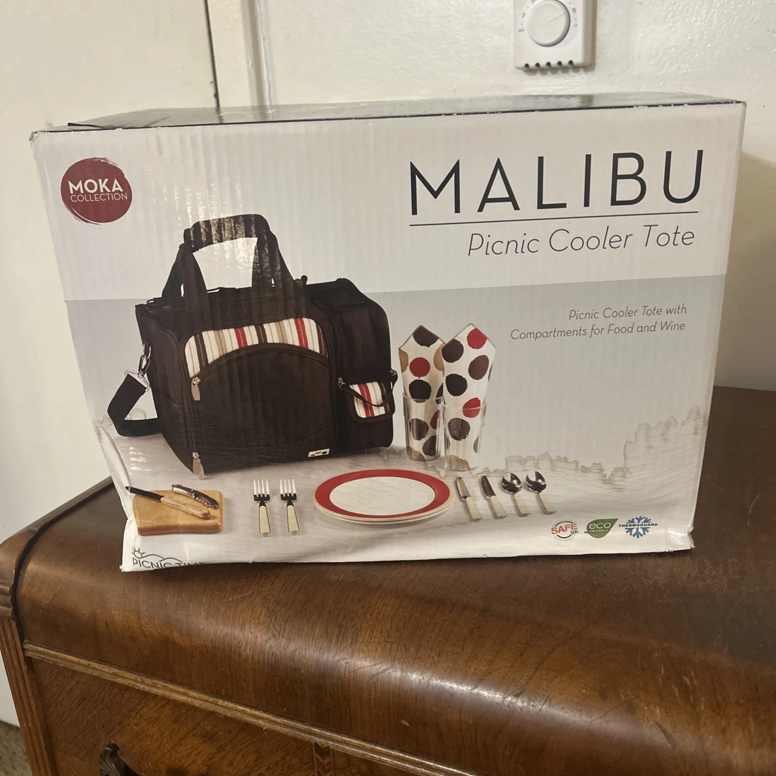 Picnic Time Malibu Moka Collection Insulated Cooler Picnic Tote & Set for 2 NEW!