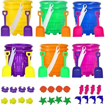4E's Novelty 12 Sets Beach Toys - Includes Sand Buckets Shovels, 24 Molds for