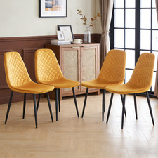 Image of Set of 2/4 Dining Chairs Velvet Padded Seat Metal Leg Kitchen Office Dining Room