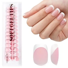  Soft Gel French Tip Nails, 180 Pcs Extra Short Press on Pink-XS-Square-White