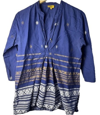 Boho Flowy Eclectic Roberta Roller Rabbit Size Medium Top Blue Made In India