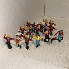 Vintage Plastic Cowboy Western Figure Lot Painted Old Toys Hong Kong 3  Tall A2