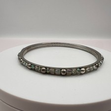 Vintage 80s Silver Tone Bangle Bracelet Crystal Rhinestone Bead Accent Jewelry