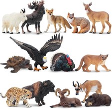 14PCS Mini North American Forest Animals Figurines, Realistic Jungle Animal Toys