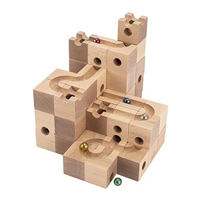 Cuboro Standard 50 Wooden Marble Run 50 Cubes + 204 Balls Set Starter TI