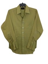 Vintage Sears Perma Prest Mens Dress Shirt Sz 34 Green/Yellow, French Cuffs