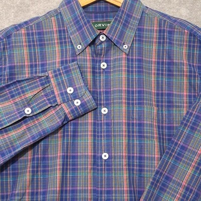 Orvis Active Fit Shirt Mens Medium M Plaid Long Sleeve Button Down Heritage...