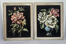 2 Paint By Number Roses On Black Velvet Vintage Lot